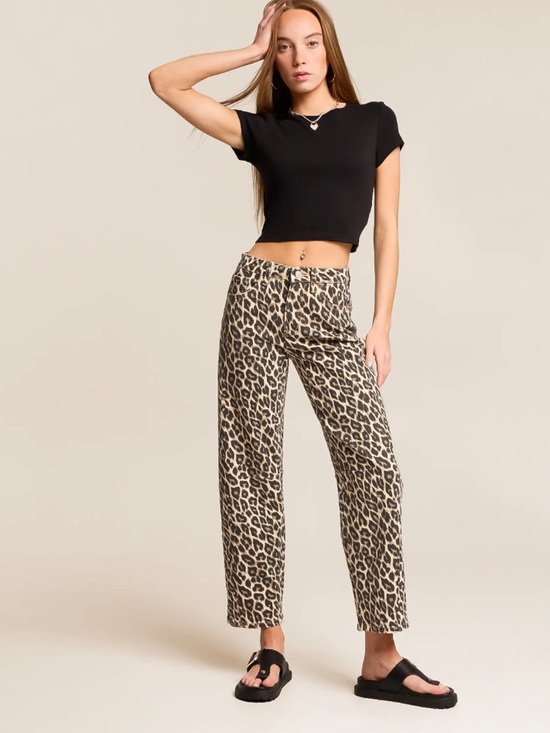 Vervet Denim - Vervet Kate  Leopard Print Barrel Leg Jeans animal size 26 NWT high rise